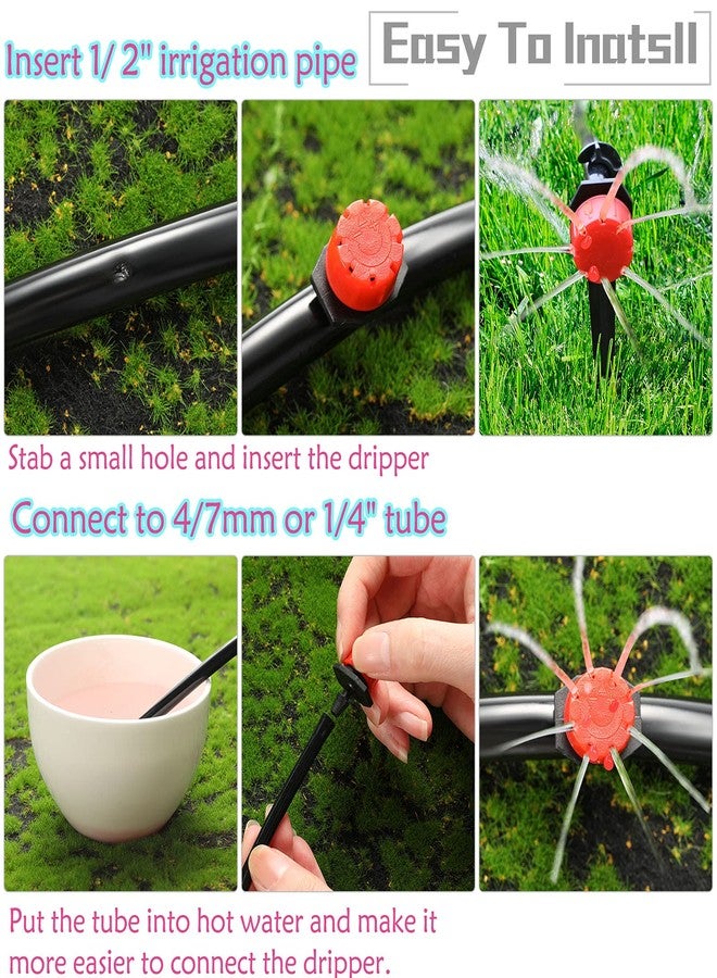 Honoson 30 Pack 1/2 Inch Irrigation Tubing Hold Down Anchor Stakes Drip Support Hoses Stakes with 50 Pcs 360 Degrees Adjustable 1/4 Inch Irrigation Drippers Sprinklers for Garden Patio Lawn(Red) - Image 4